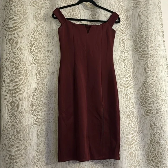 Miss Selfridge | Dresses | Burgundy Off The Shoulder Midi Fitted Dress With  Slit Size 4 | Poshmark